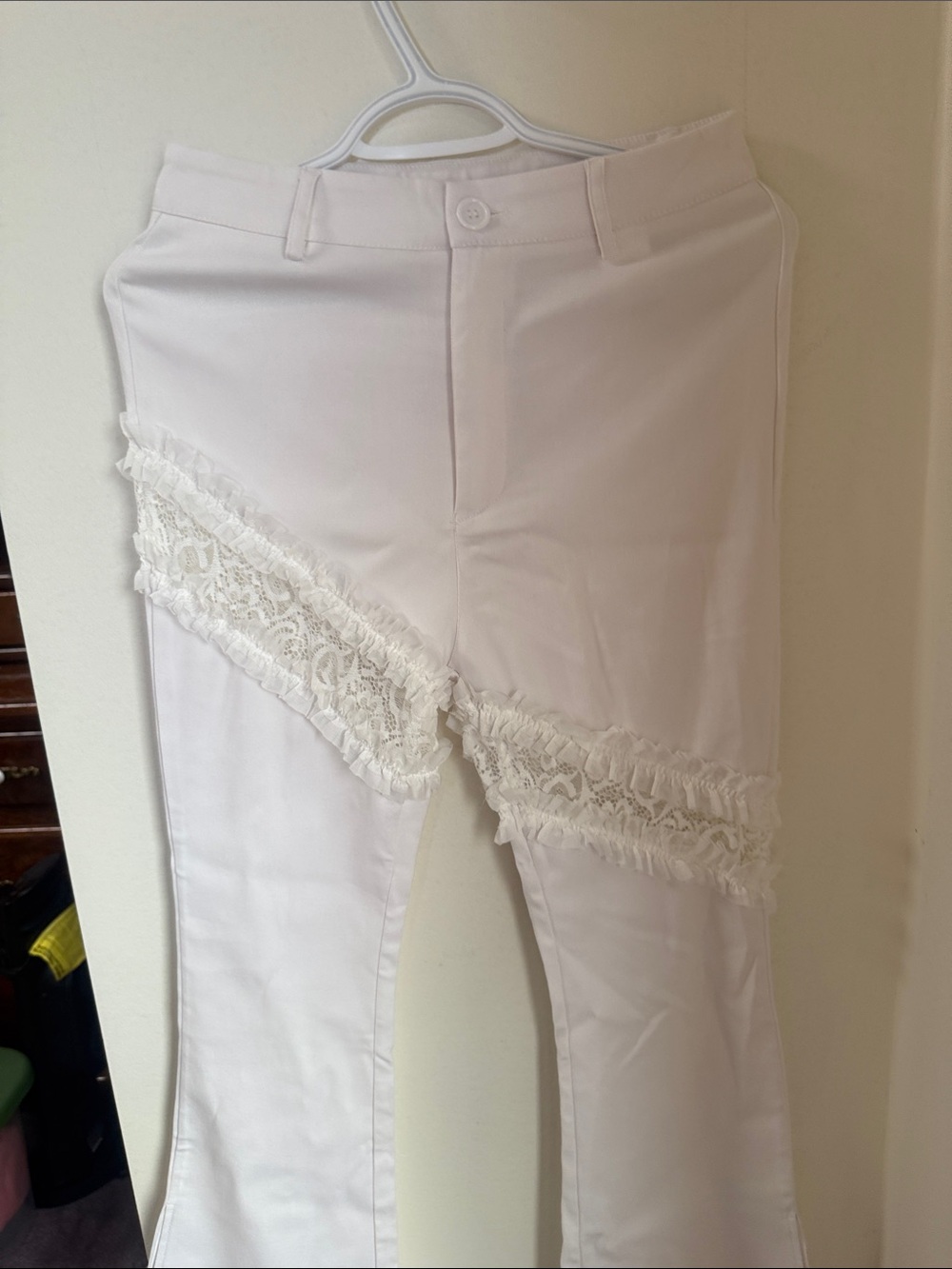 White Lace Trim Flare Pants | Stretch Bootcut Y2K Trousers